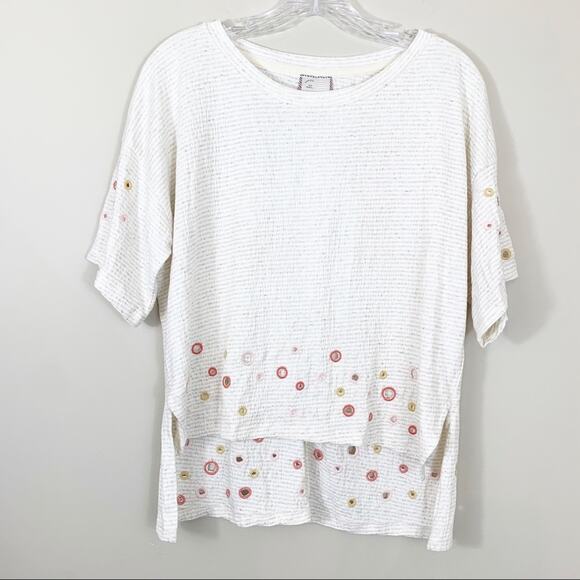 Anthropologie Postmark Catina Tan/White Striped Eyelet Top - Picture 3 of 6